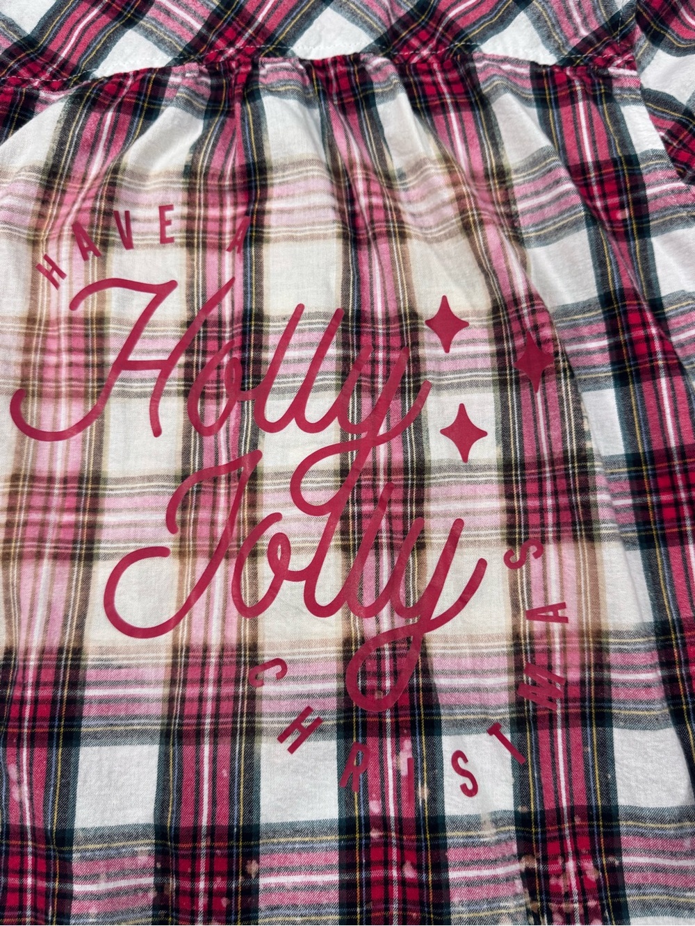 Custom up cycled bleached flannel, with "Holly Jolly" - Picture 2 of 5